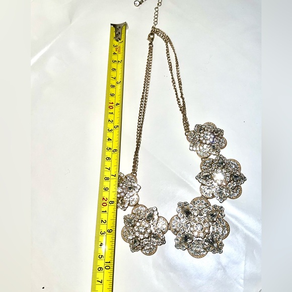 Gold Rhinestone Statement Necklace - Picture 4 of 6